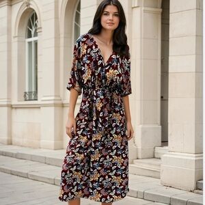 Flirty Pink floral print v-neck dress 1x